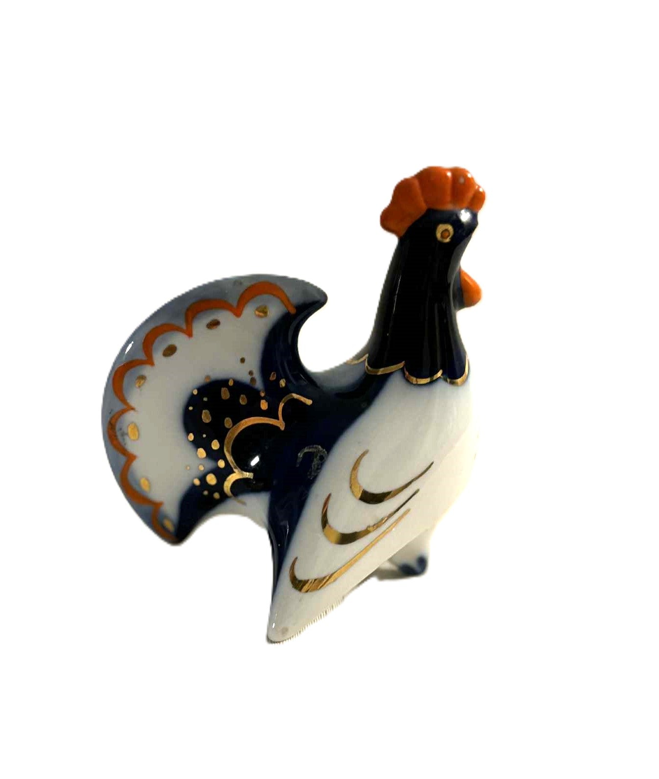 色とりどりの雄鶏の形をした磁器の置物 | ロモノーソフ、ソ連、ロシア