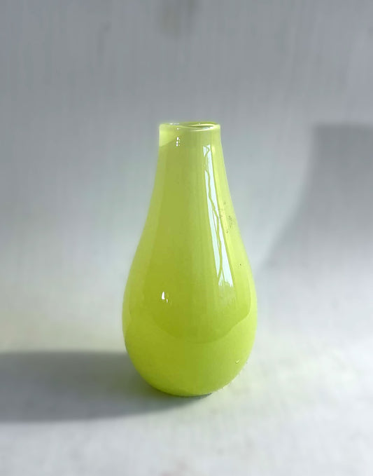 Beautiful characteristic Holmegaard glass vase in lime green, design by Peter Svarre