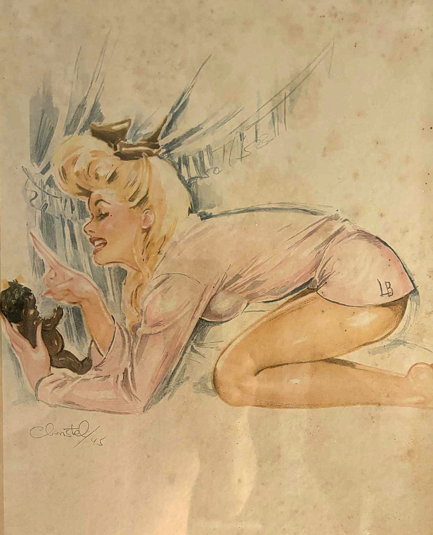 Originalt litografi af den danske illustrator CHRISTEL MARIOTT (1919-1992)