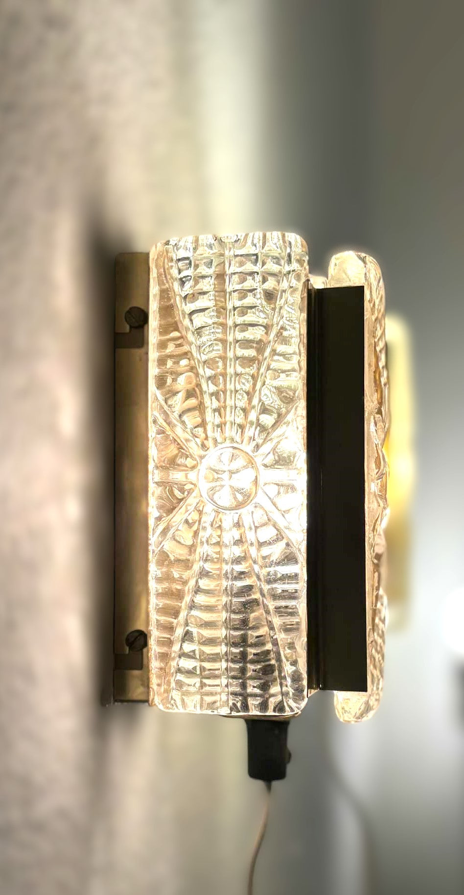 Sconce set Vitrika Aladdin, Brass bases with heavy pressed Amber glass Denmark 1960s