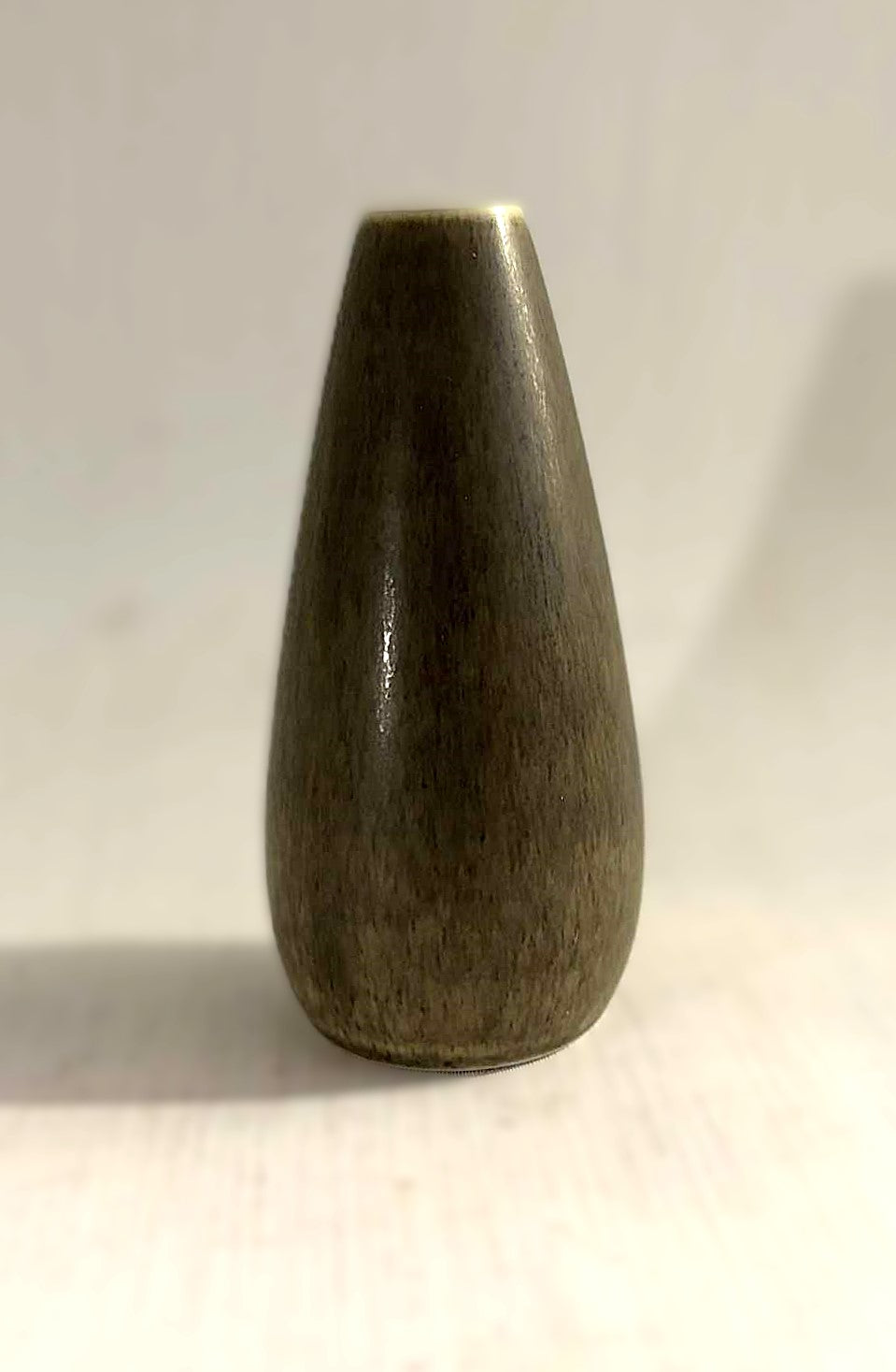 Palshus teardrop shaped vase in Green Hare Fur Glaze, Denmark 1960s