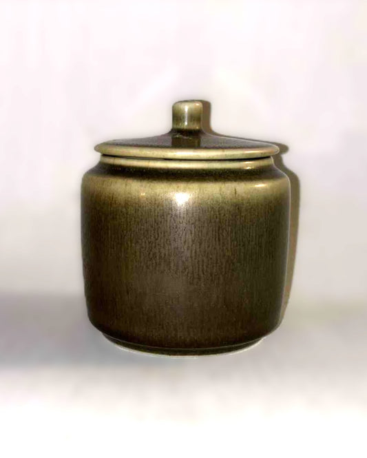 野ウサギの毛皮の釉薬で作られた大きな石器のマーマレード瓶、パルシュース、デンマーク、1960年代