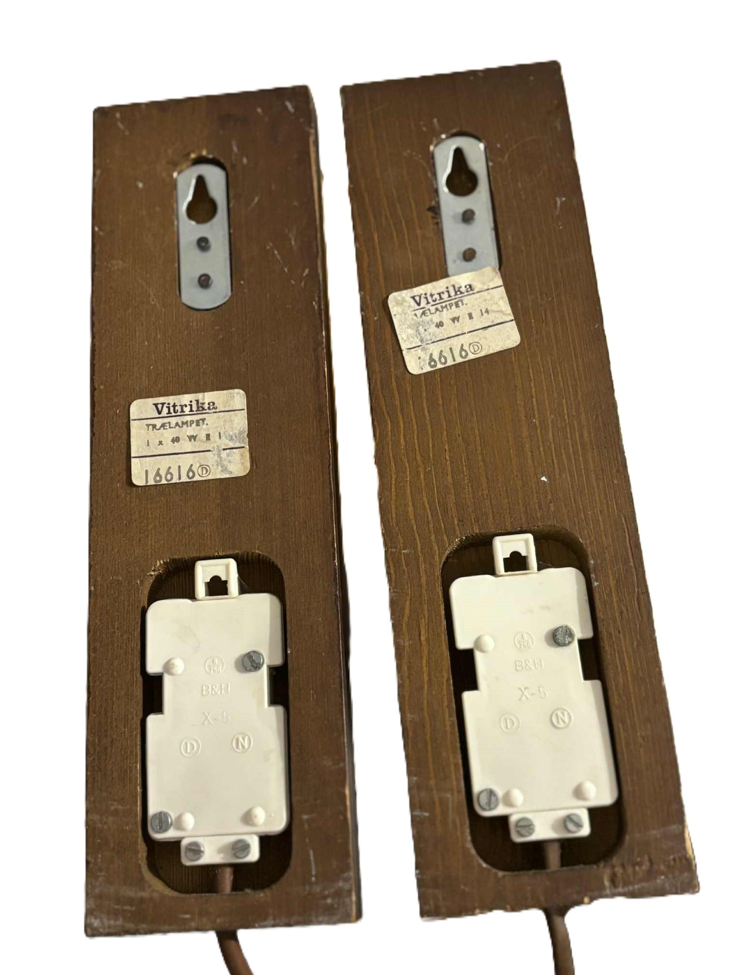 Vitrika Denmark, stained Pine wood and glass sconce set, mid-century Danish