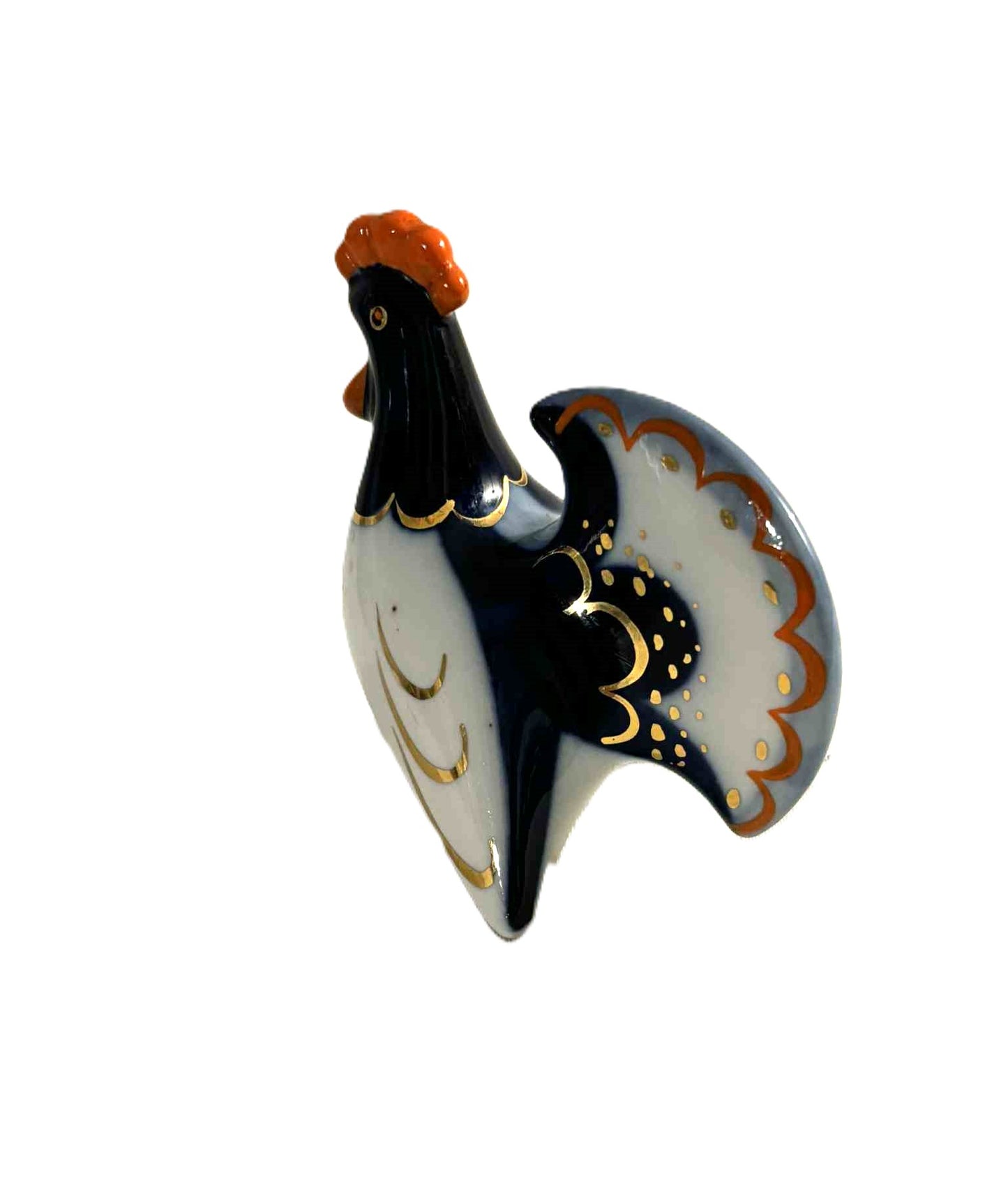 色とりどりの雄鶏の形をした磁器の置物 | ロモノーソフ、ソ連、ロシア