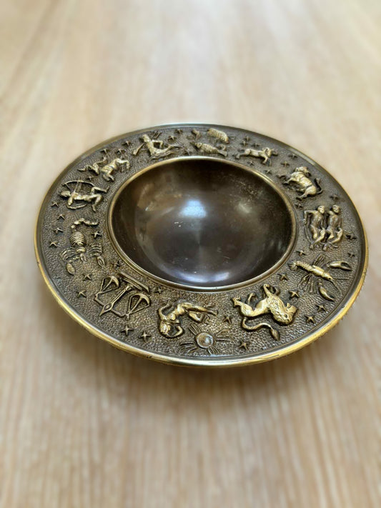 Vintage Danish bronze bowl with astrology symbols made by Nordic Malm from 1960s