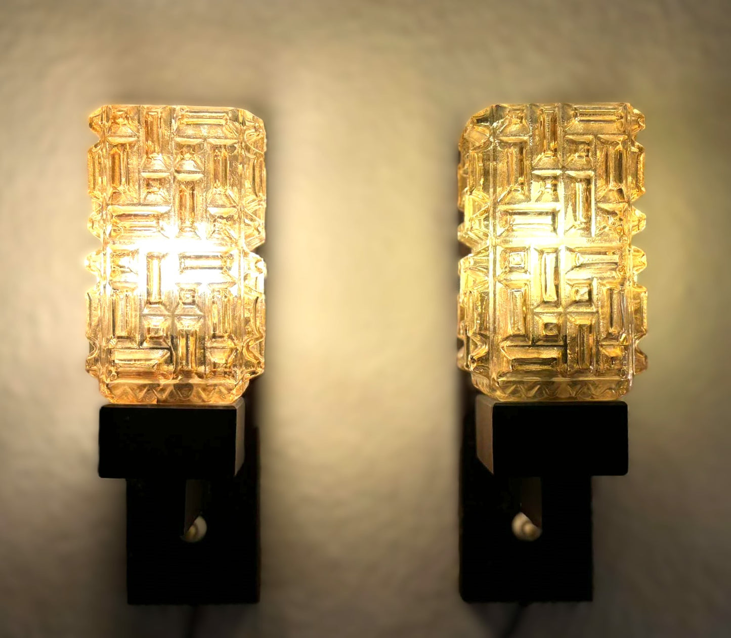 Vitrika Denmark, stained Pine wood and glass sconce set, mid-century Danish