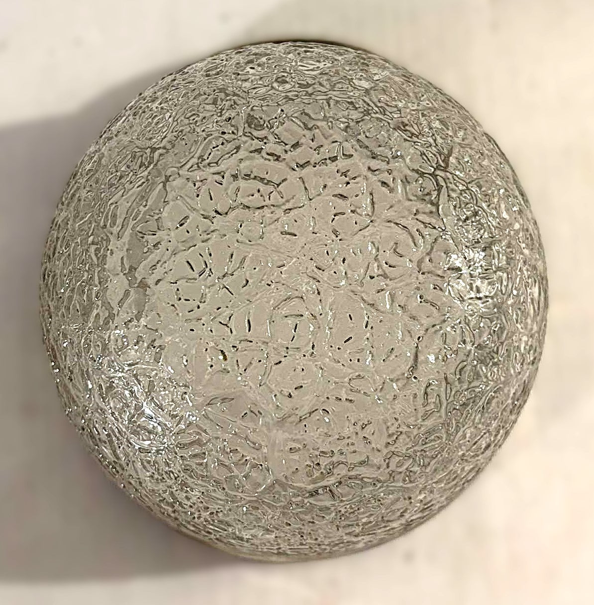 Beautiful old sugar bowl made of cracked glass and with silver plated rim and handle