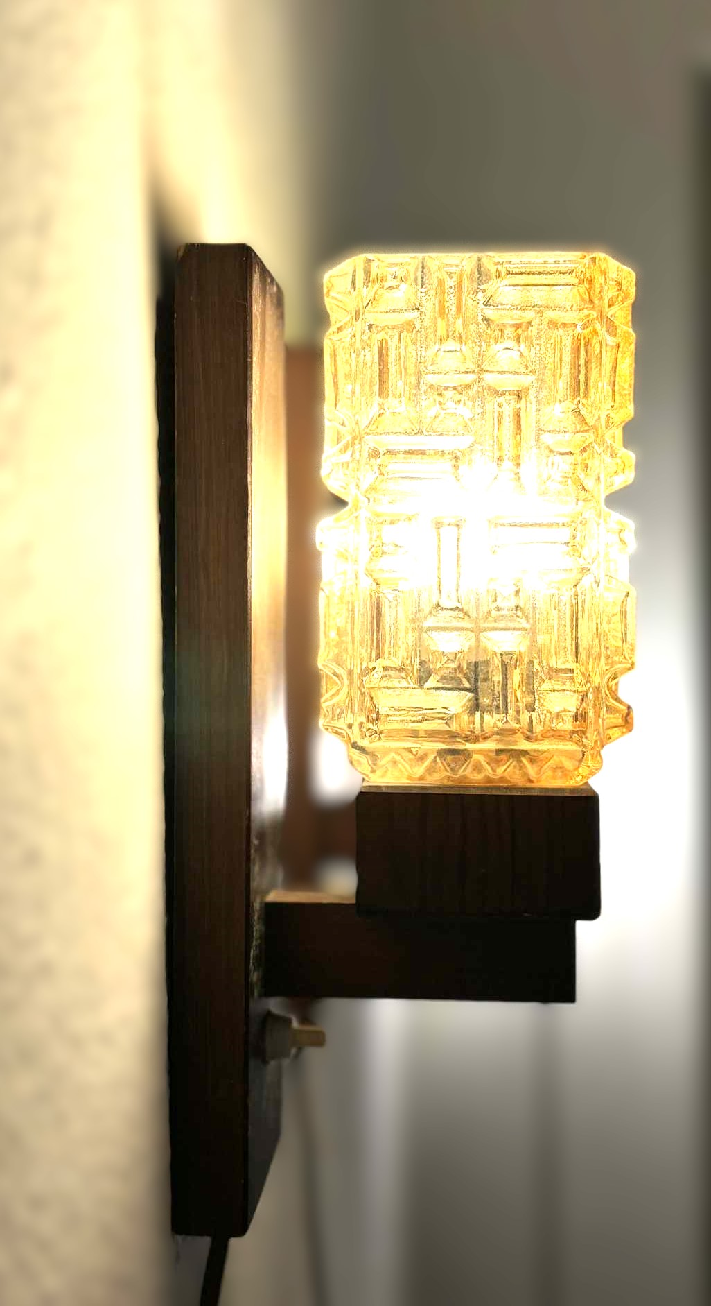 Vitrika Denmark, stained Pine wood and glass sconce set, mid-century Danish