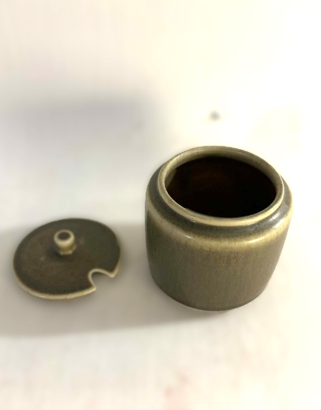 A beautiful marmalade jar made of green hare fur glaze, Palshus Denmark 1960s