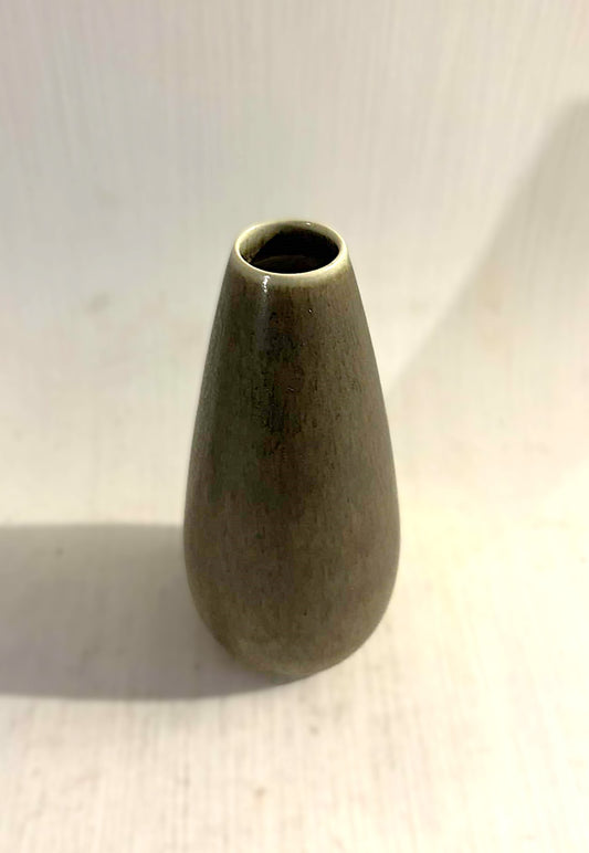 Palshus teardrop shaped vase in Green Hare Fur Glaze, Denmark 1960s