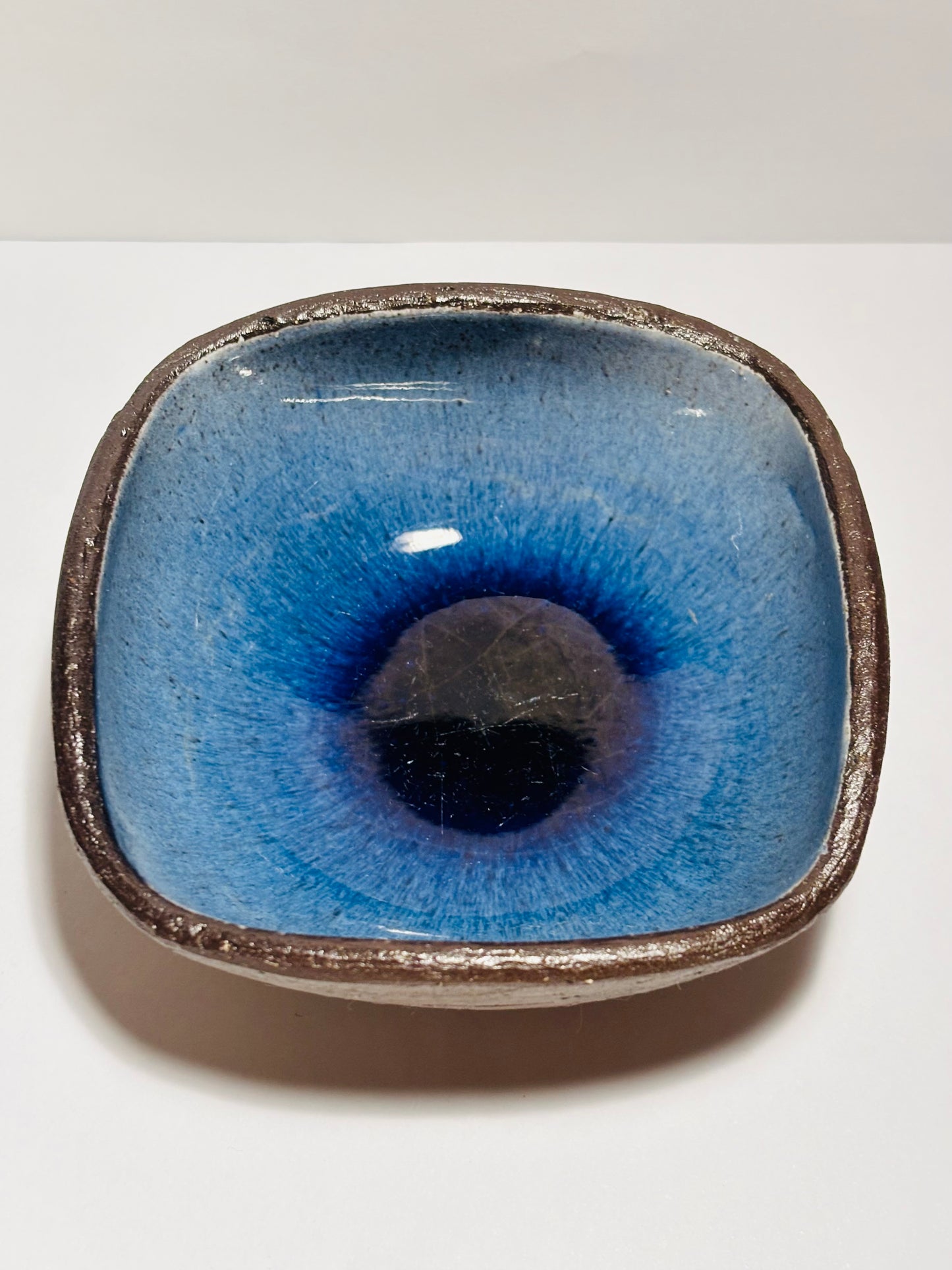 Vintage Scandinavian Blue Ceramic Square Bowl from Michael Andersen & Son