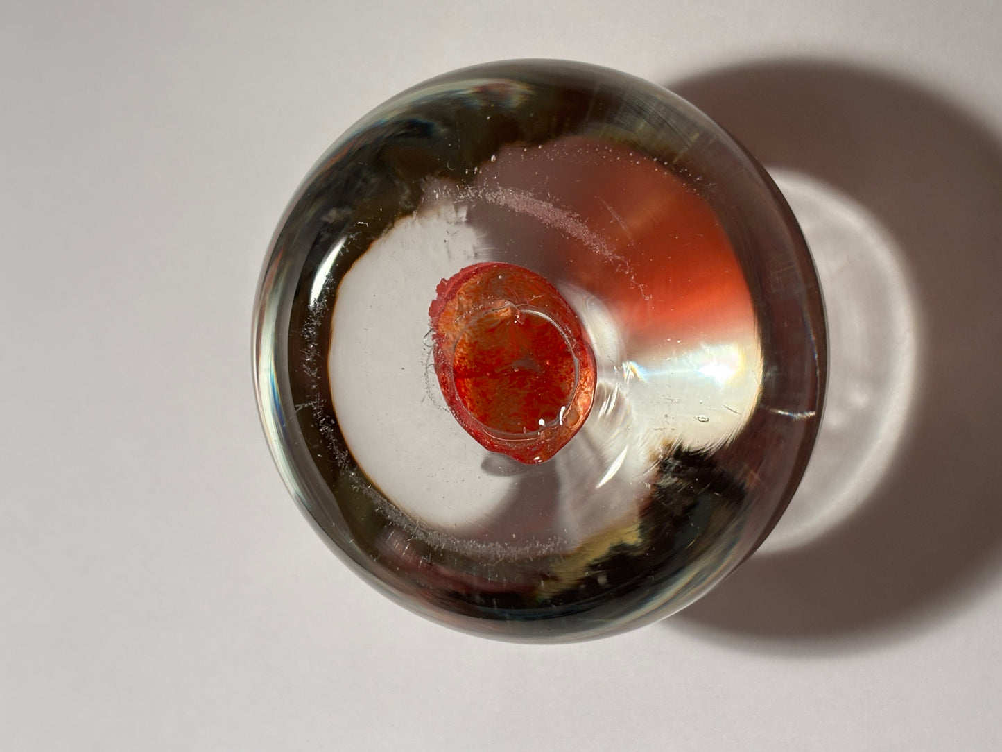 Murano Sommerso Glass Paperweight, Orange Shaped Heart Center