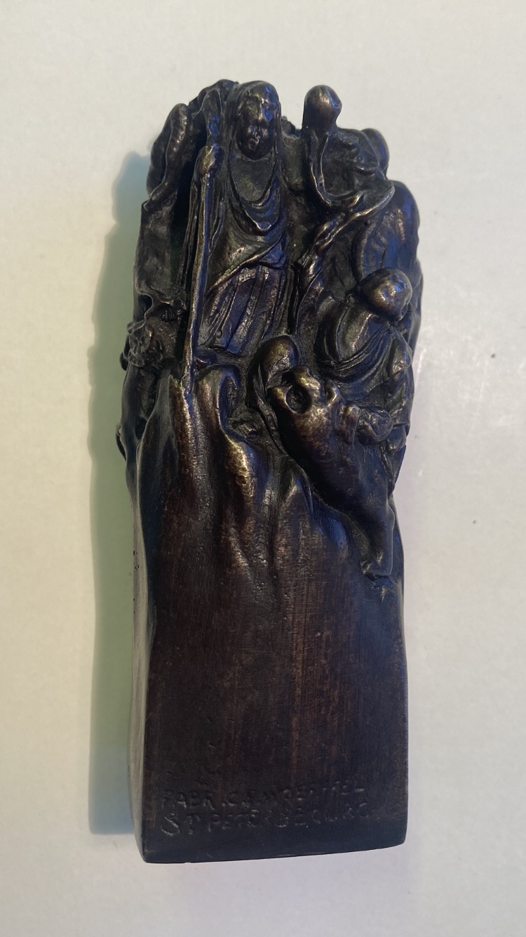 C. F. Woerffel patineret bronze figur, fra 1800 tallet, "Munke på bjerg"- nr. 01095