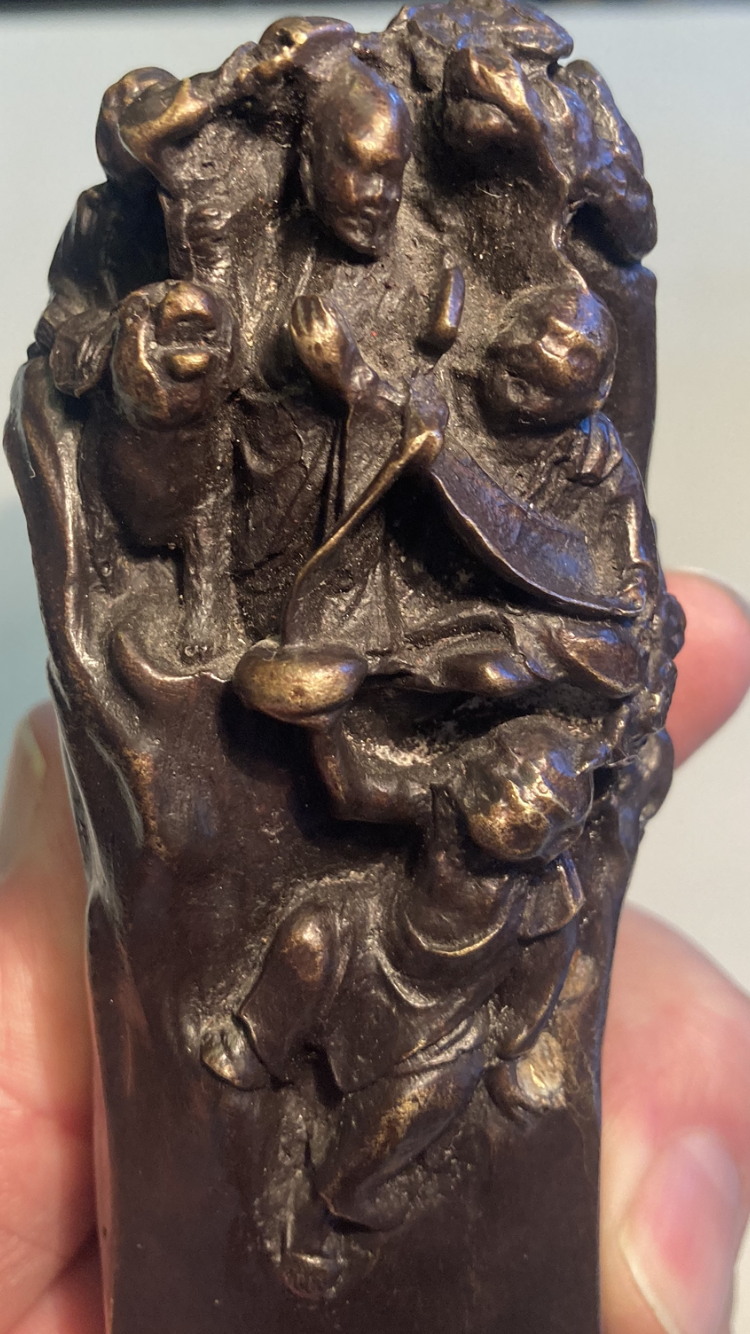 C. F. Woerffel patineret bronze figur, fra 1800 tallet, "Munke på bjerg"- nr. 01095