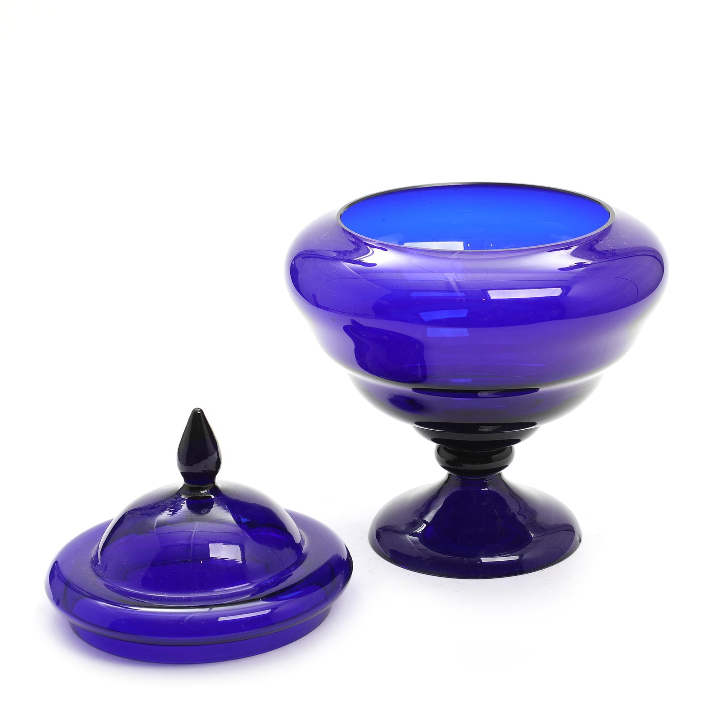 Antique German cobalt blue glass potpourri jar from Theresienthal Glaswerke, Bavaria