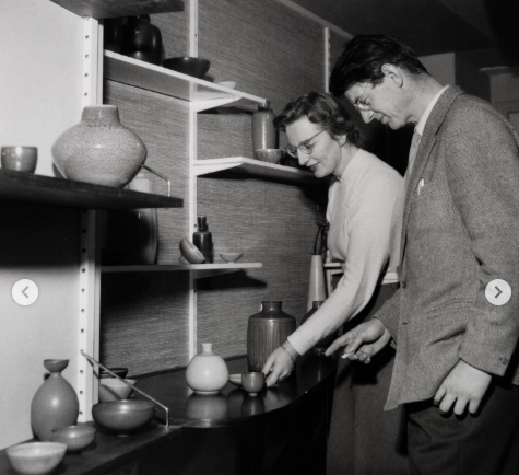 Rare shaped stoneware vases from Palshus, made in coboltblue hare fur glaze, Denmark 1960s