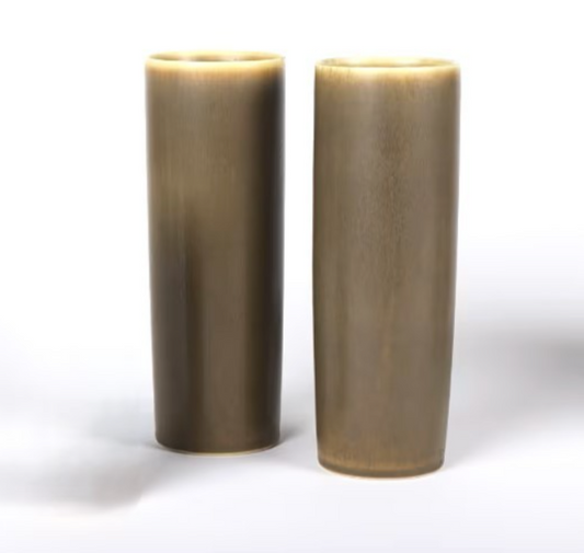 Two large stoneware vases in green hare fur glaze from Palshus, Denmark 1960s