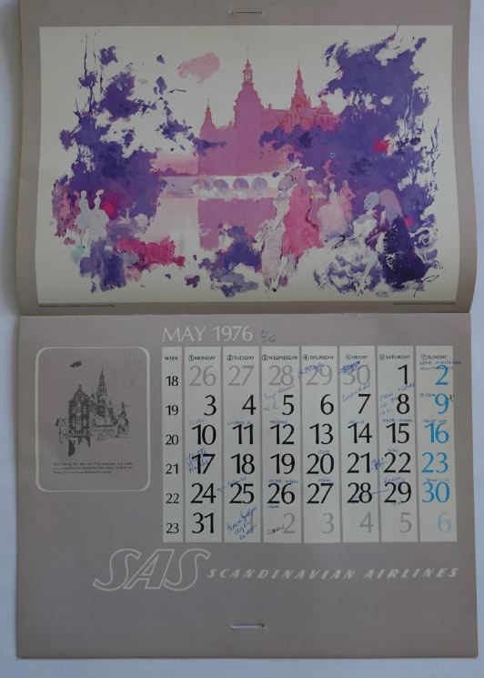 Vintage SAS Calendar from 1976 by Otto Nielsen - no. 011809