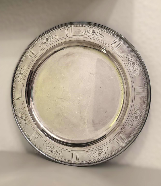 Gammelt stort sølvplet fad, design af Just Andersen - nr. 57880005