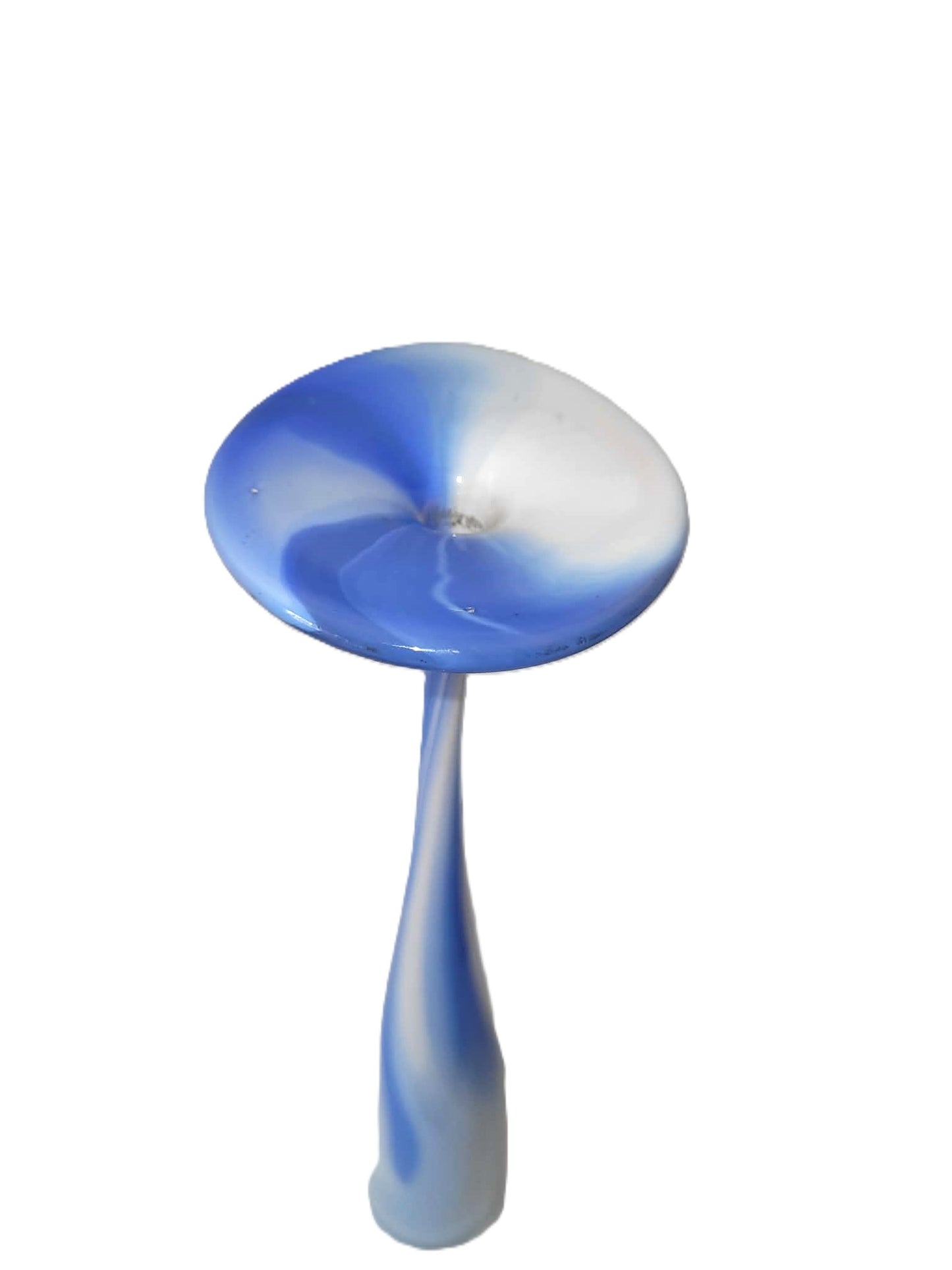 Tall handmade glass vase in blue and white, Denmark 1980s