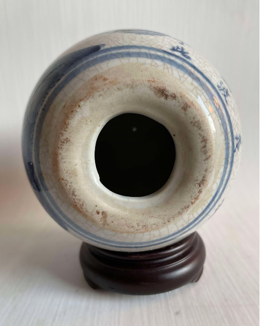 Blue and White Large Chinese Ceramic / Porcelain Egg on Wood Base