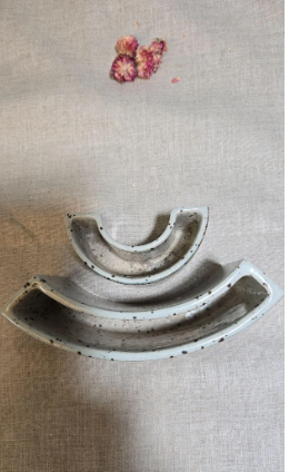 Two-piece stoneware vase set made in a semi-circular shape, Palshus Denmark 1960s