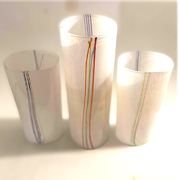 Bertil Vallien for Kosta Boda Rainbow Column Vase, Swedish Glass Art 1970s.