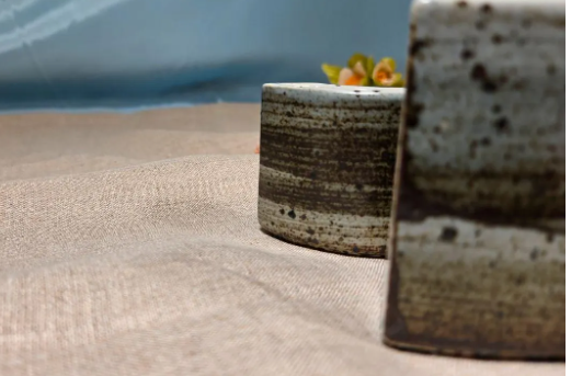 Two-piece stoneware vase set made in a semi-circular shape, Palshus Denmark 1960s