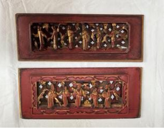 Two Antique Chinese Carved Wooden Gilded Panels, Wall Decoration