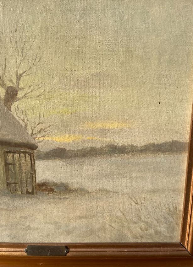 Oil on canvas, Wiliam Henriksen (1880-1964) "Winter evening behind the house" - no. 09018