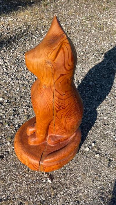 Large beautiful cat figure in pine wood, design by Finn Rune Nielsen - no. 09021