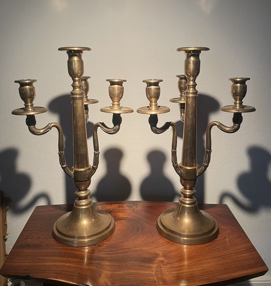 A couple of species-and-crafts candelabre of brass ore, approx. 1900 figure - No. 09501