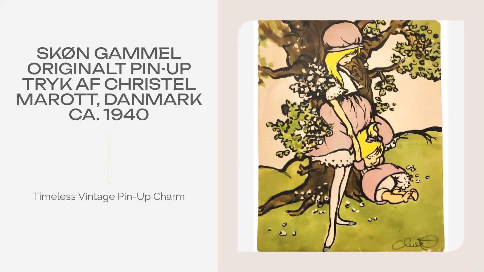 Sk&oslash;n gammel originalt pin-up tryk af Christel Marott, Danmark ca. 1940 by@Outfy
