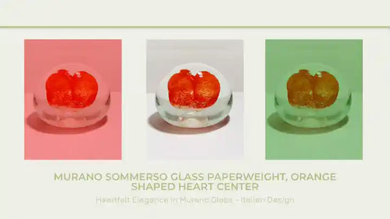 Murano Sommerso Glass Paperweight, Orange Shaped Heart Center by@Outfy