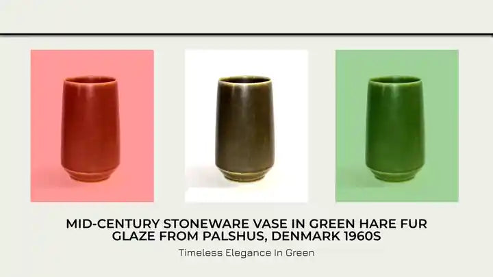 Mid-Century stoneware vase in Green hare fur glaze from Palshus, Denmark 1960s by@Outfy