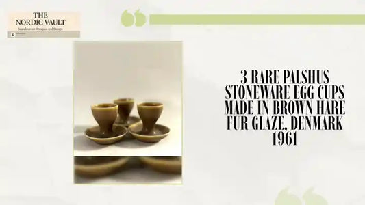 3 rare Palshus stoneware egg cups made in brown hare fur glaze, Denmark 1961 by@Outfy