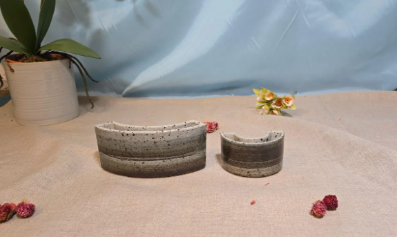 Two-piece stoneware vase set made in a semi-circular shape, Palshus Denmark 1960s