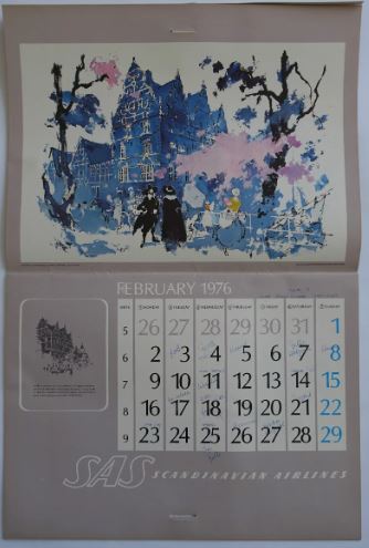 Vintage SAS Calendar from 1976 by Otto Nielsen - no. 011809
