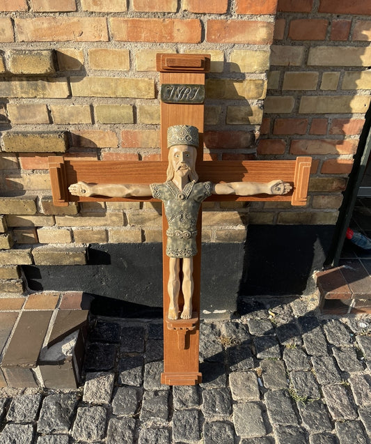 Large Crucifix made of wood and stoneware - no. 09802