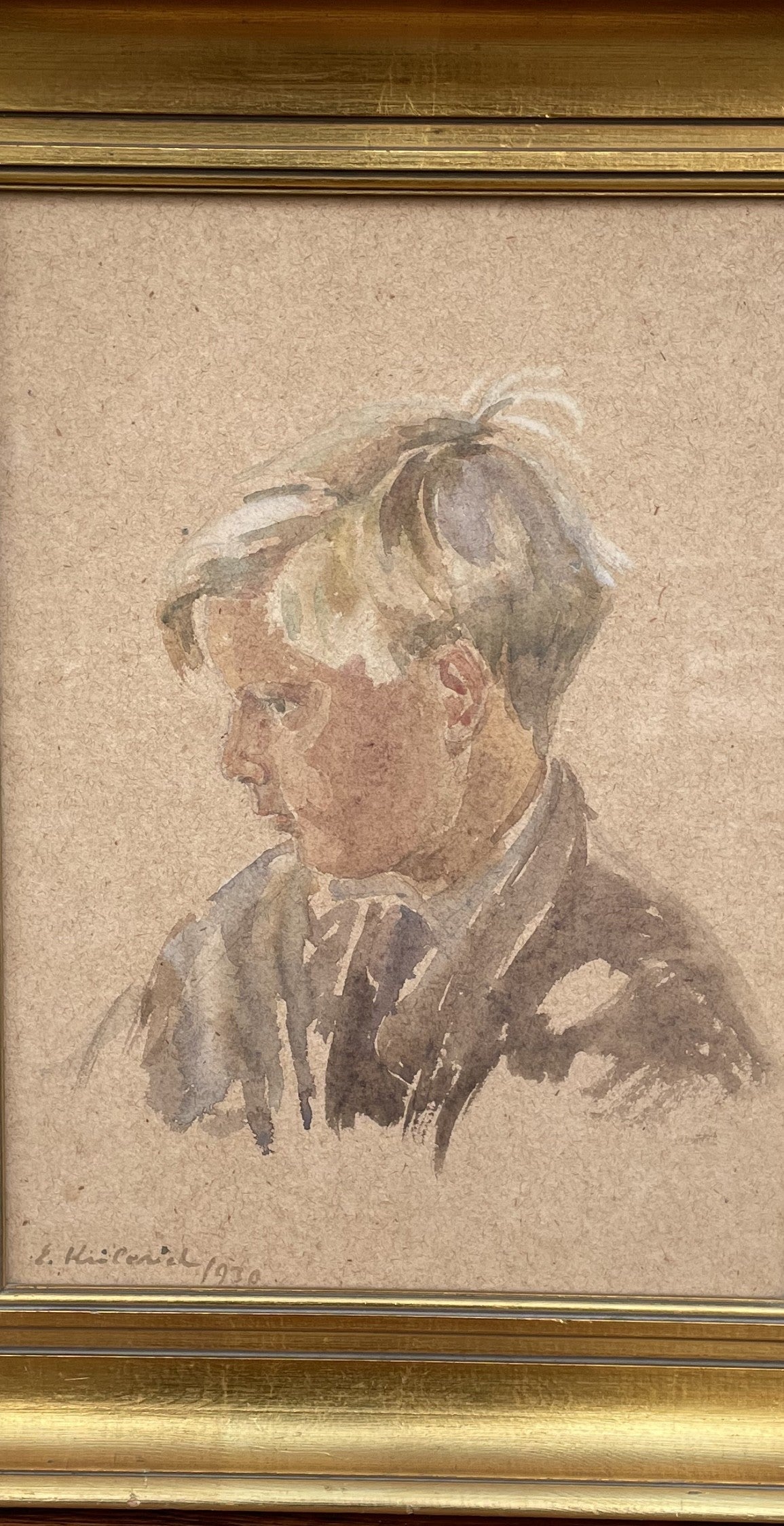 Elisabeth Karlinsky (b.1904-1994) Spouse Hans Scherfig, watercolor on plate, signed and dated 1930