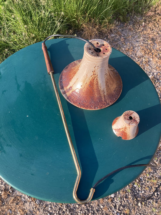 Ceramic ceiling lamp with brass and rosewood suspension - no- 0158