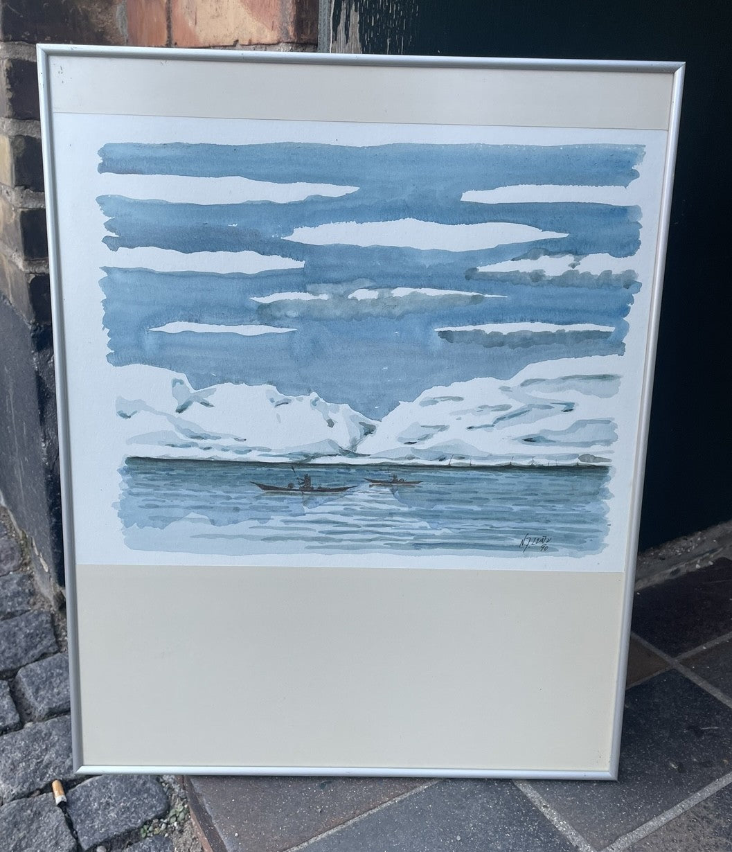 Beautiful watercolor on paper and in a frame with glass, motif from Greenland - no. 700250