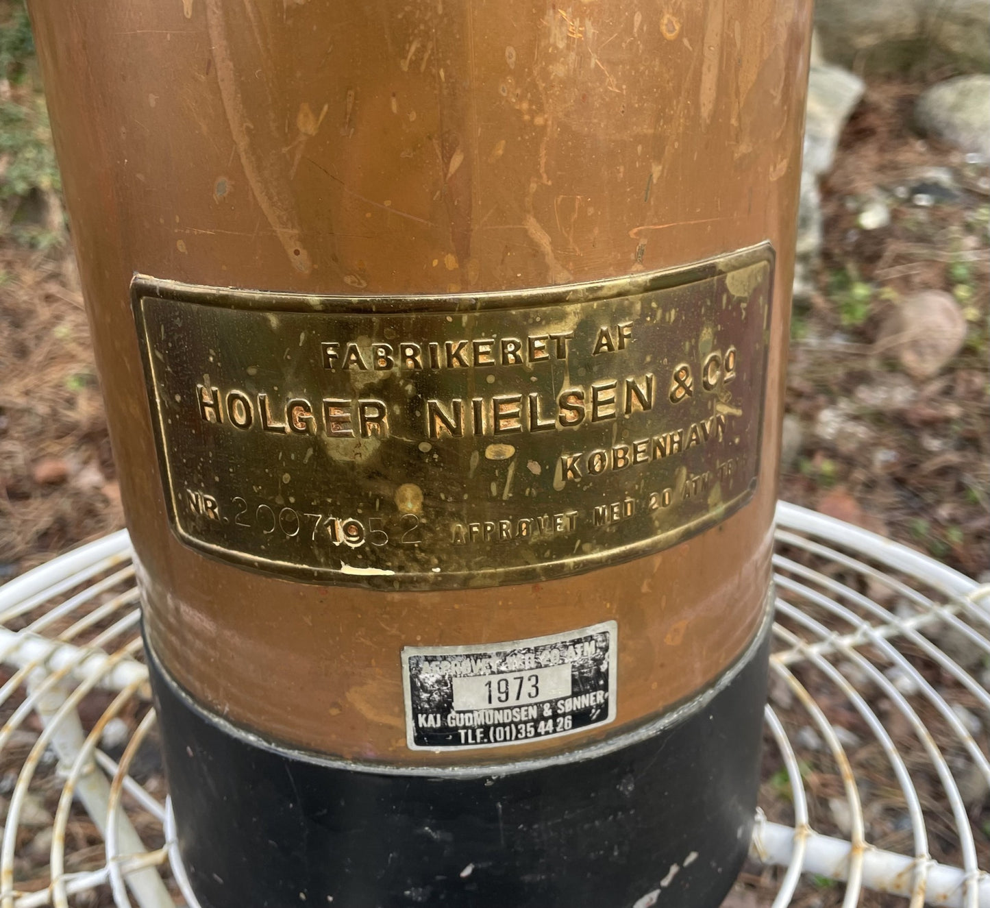 Antik brandslukker i kobber og messing - nr. 578855501