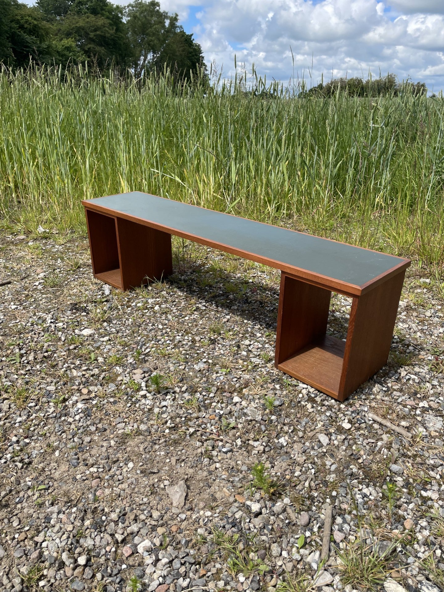 Beautiful top for a desk in teak and linoleum - no. 027080