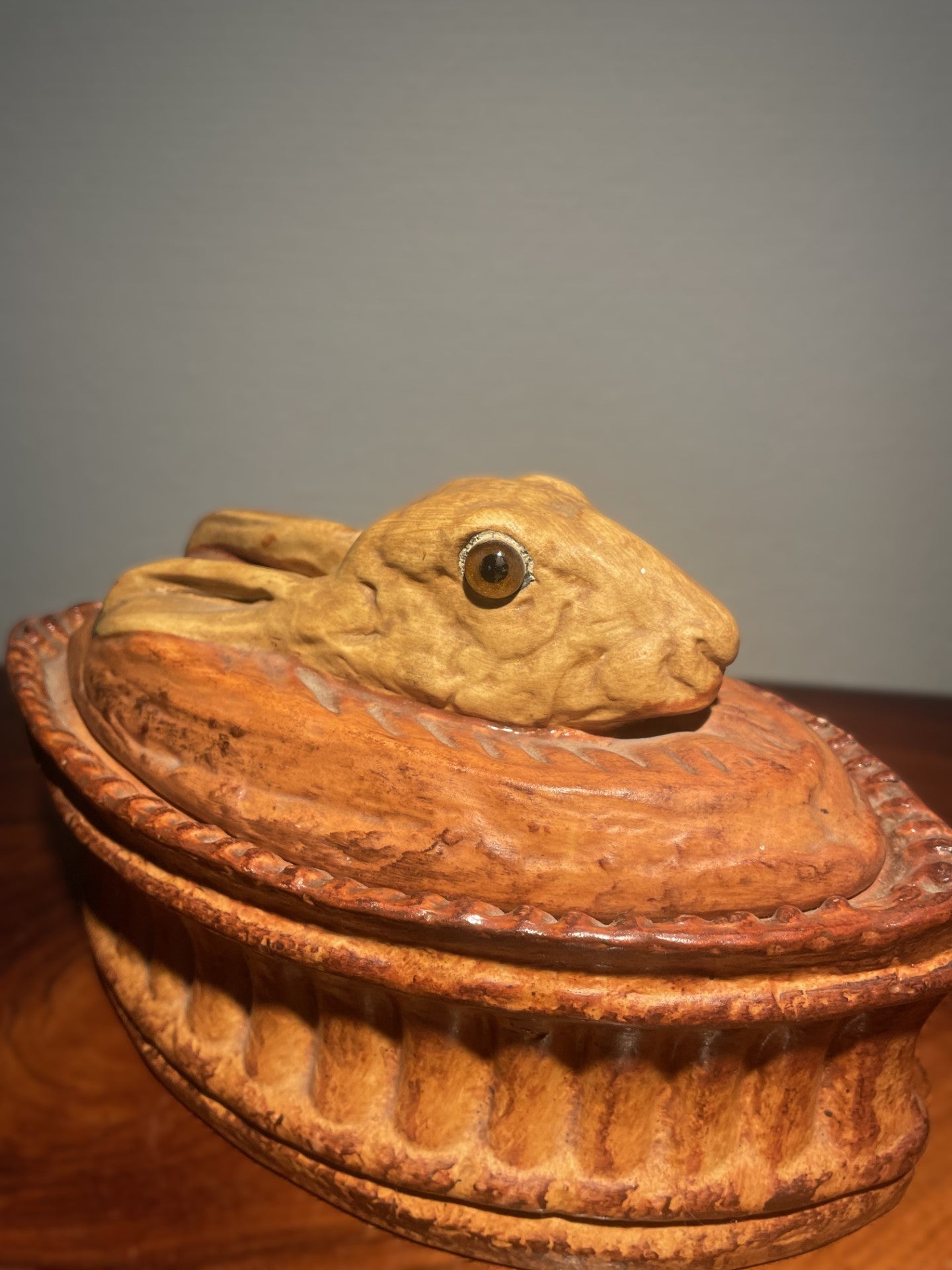 Antique Pillivuyt hare, French porcelain tureen shaped like a hare with glass eyes - no. 100100