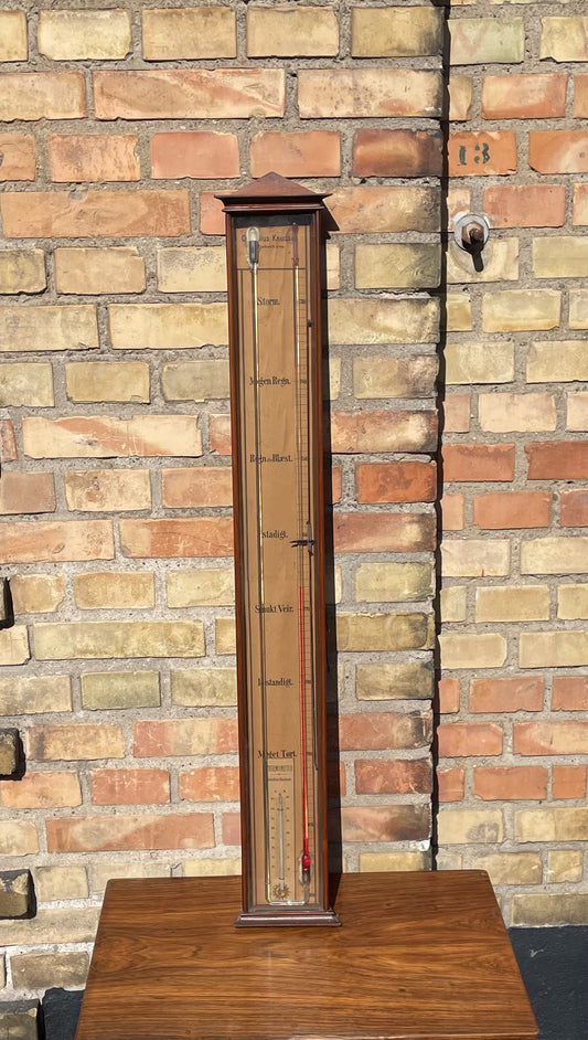 Cornelius Knudsen (1807-1879) Vintage Barometer med kviksølvsøjle og termometer - nr.  500950
