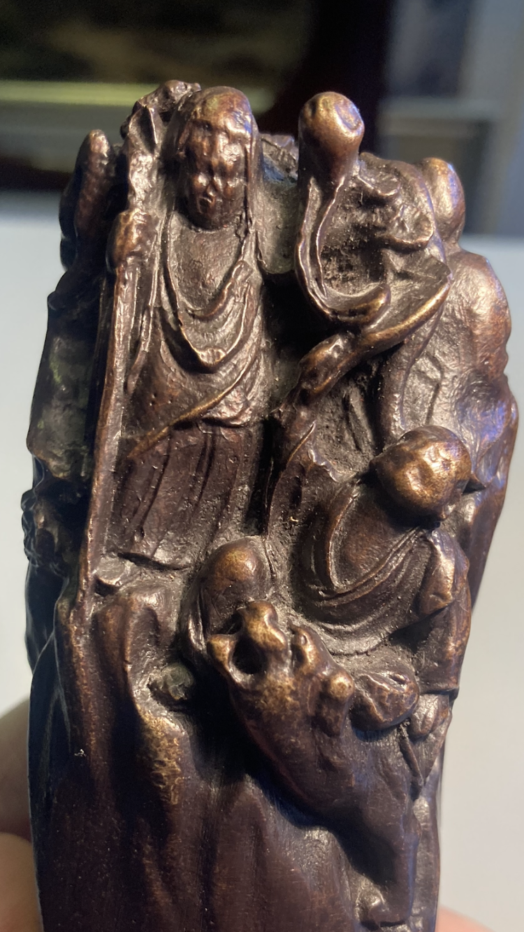 C. F. Woerffel patineret bronze figur, fra 1800 tallet, "Munke på bjerg"- nr. 01095