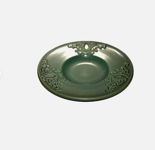 マイケル・アンダーセン作 緑色の陶器製アールデコ調プレート – デンマーク、1940年代