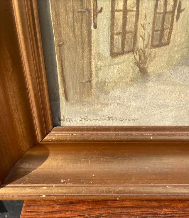 Oil on canvas, Wiliam Henriksen (1880-1964) "Winter evening behind the house" - no. 09018
