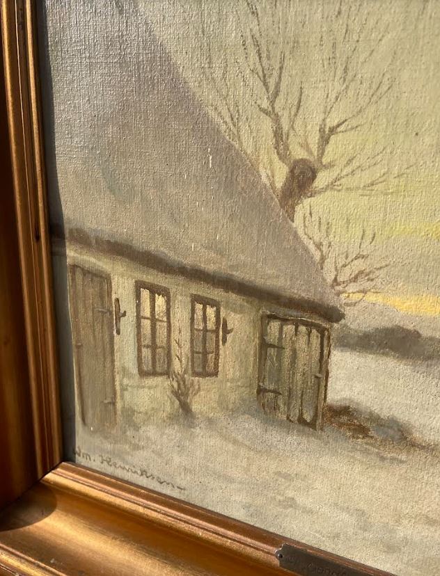 Oil on canvas, Wiliam Henriksen (1880-1964) "Winter evening behind the house" - no. 09018